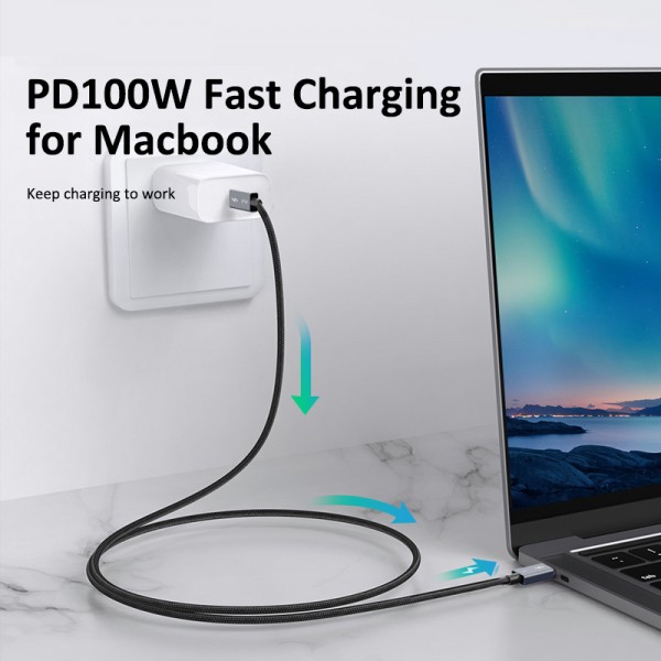 CABLETIME καλώδιο USB-C σε USB-C CT-C160-U31-TB3, 100W, 40Gbps, 4K/60Hz, 0.5m, μαύρο - USB-C (Type-C)