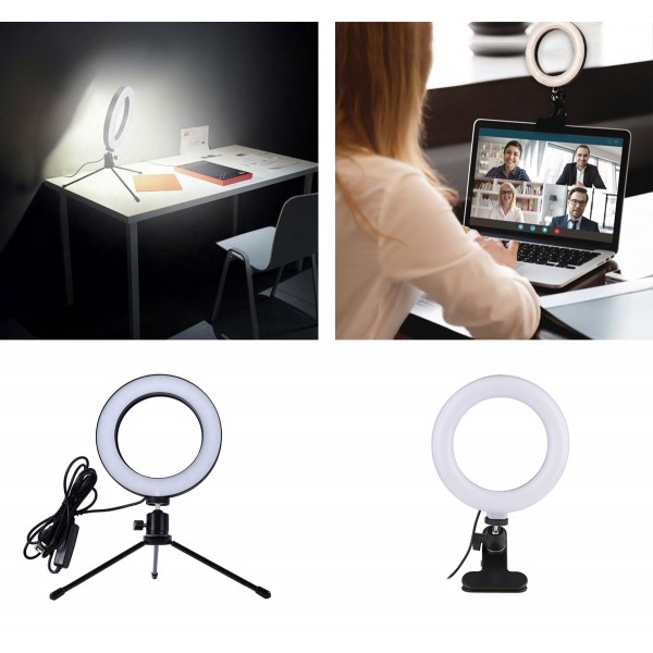 CABLETIME φωτιστικό δαχτυλίδι LED CT-LRL6-PB με μίνι τρίποδα & σφιγκτήρα, βάση smartphone, Φ16cm - Εξοπλισμός Φωτογράφισης