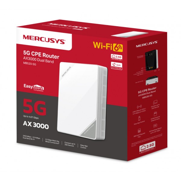 MERCUSYS Router MB520-5G με θύρα τηλεφώνου, 5G, AX3000 Dual Band WiFi 6, 3000Mbps, V.1.0