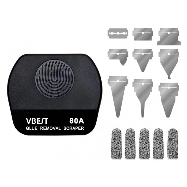 BEST εργαλείο αφαίρεσης κόλλας VBST-80B με 9x λεπίδες & 5x finger sleeves, για επισκευές κινητών - Βοηθητικά Εργαλεία