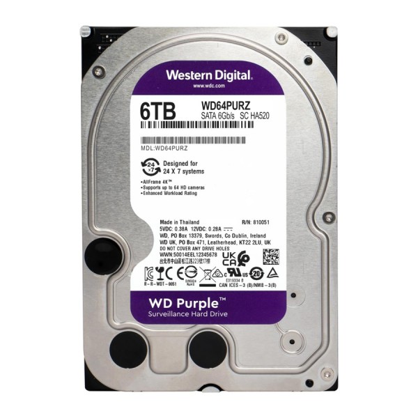 WD σκληρός δίσκος 3.5" Purple Surveillance 6TB, 256MB, 5400RPM, SATA III - Νέα & Ref PC