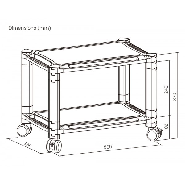 BRATECK ραφιέρα δαπέδου AMS-4L με ροδάκια, 2 ράφια, 50x33x37cm, έως 10kg, μαύρη