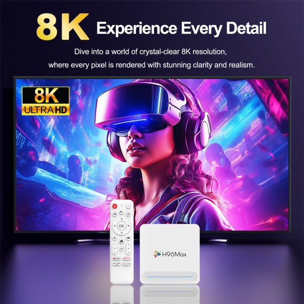 H96 MAX TV Box H618 Plus, 8K, 4/32GB, WiFi 6, Bluetooth, Android 14 - Εικόνα & Ήχος
