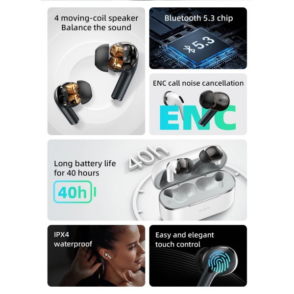 MIBRO earphones με θήκη φόρτισης M1, TWS, ENC, 25/350mAh, μπλε - Ακουστικά - Bluetooth