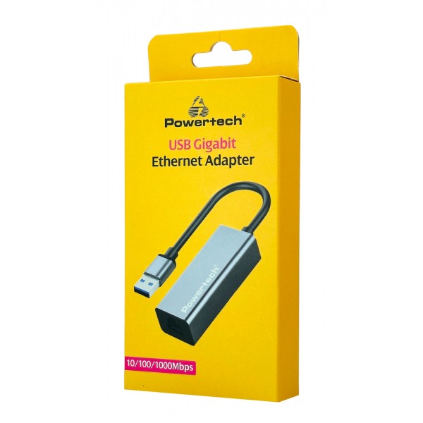 POWERTECH αντάπτορας δικτύου PT-1454, USB, 1000Mbps Ethernet, γκρι - Κάρτες Δικτύου - USB Dongles