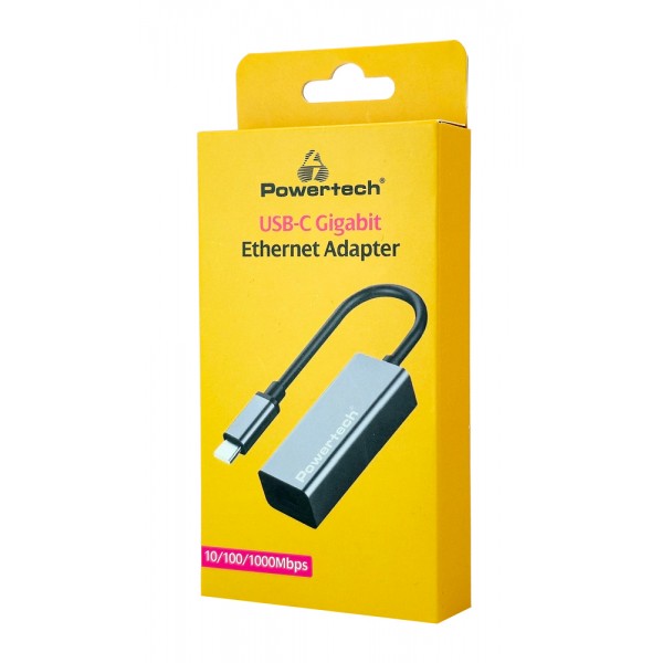 POWERTECH αντάπτορας δικτύου PT-1455, USB-C, 1000Mbps Ethernet, γκρι - Κάρτες Δικτύου - USB Dongles