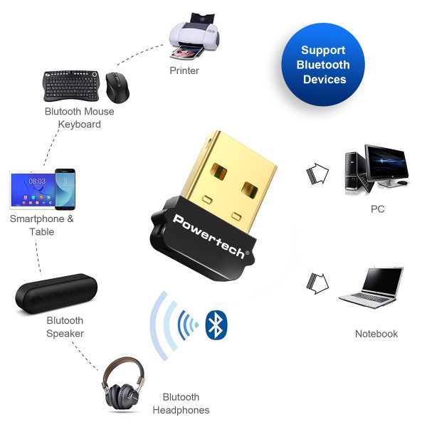 POWERTECH USB Bluetooth 5.1 αντάπτορας PT-1452 με εμβέλεια έως 20m - Κάρτες Δικτύου - USB Dongles