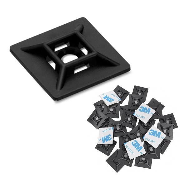 POWERTECH βάσεις δεματικών καλωδίων TIES-081, 3M αυτοκόλλητο, 2.82x2.82cm, μαύρο, 50τμχ - Τακτοποίηση Καλωδίων