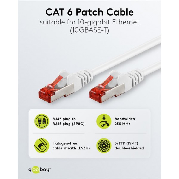 GOOBAY καλώδιο δικτύου 93217, CAT 6 S/FTP, copper, 250MHz, 0.25m, λευκό - GOOBAY