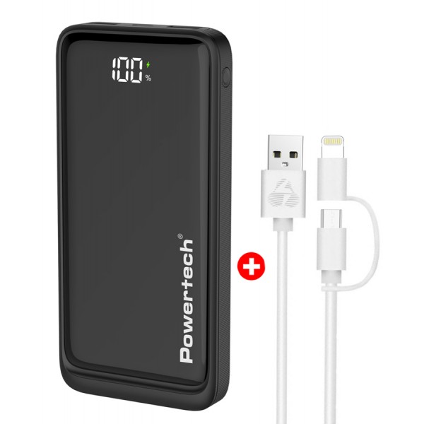 POWERTECH power bank με οθόνη & καλώδιο USB σε Micro/Lightning BNDL-0197, 10000mAh - Power Bank
