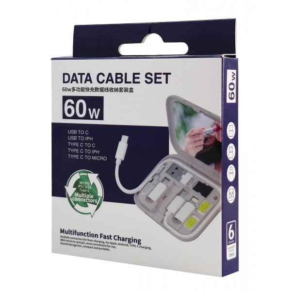POWERTECH all in one κιτ φόρτισης με καλώδιο & αντάπτορες CAB-U162, 60W, 30cm, μαύρο