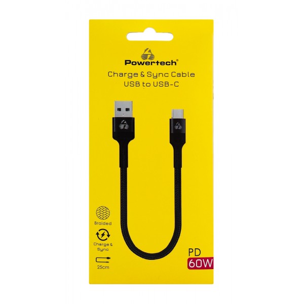 POWERTECH καλώδιο USB-C σε USB PTR-0166, 60W, 480Mbps, 25cm, μαύρο - USB-C (Type-C)