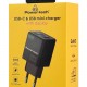 POWERTECH φορτιστής τοίχου PT-1499 με οθόνη, USB/USB-C, 35W, GaN, μαύρος