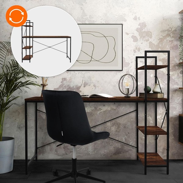 HOME USE γραφείο HUH-0249 με ραφιέρα, 120x60x122cm, καφέ/μαύρο - Εξοπλισμός γραφείου
