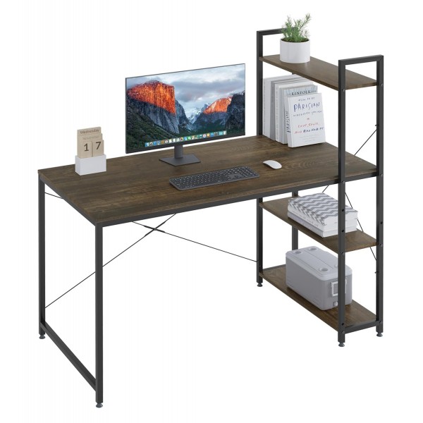 HOME USE γραφείο HUH-0249 με ραφιέρα, 120x60x122cm, καφέ/μαύρο