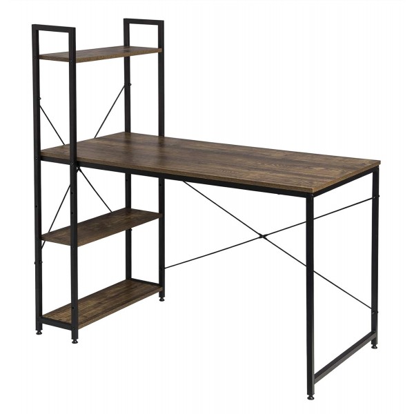 HOME USE γραφείο HUH-0249 με ραφιέρα, 120x60x122cm, καφέ/μαύρο - Εξοπλισμός γραφείου