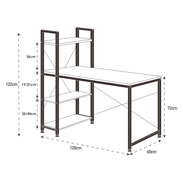 HOME USE γραφείο HUH-0249 με ραφιέρα, 120x60x122cm, καφέ/μαύρο