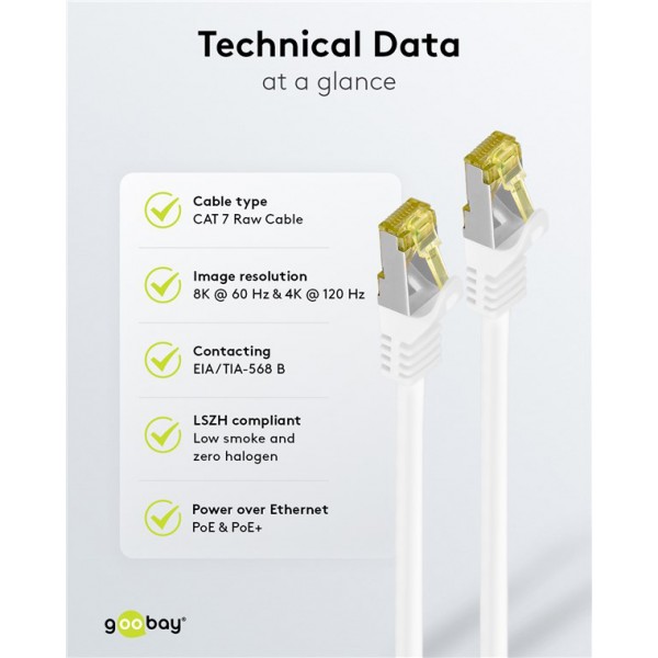 GOOBAY καλώδιο δικτύου 91090, CAT 7 S/FTP, copper, 500MHz, 0.50m, λευκό