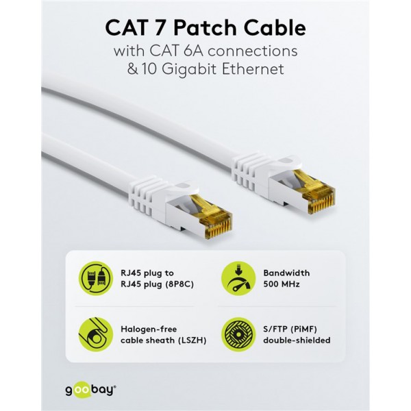GOOBAY καλώδιο δικτύου 91091, CAT 7 S/FTP, copper, 500MHz, 1m, λευκό - GOOBAY