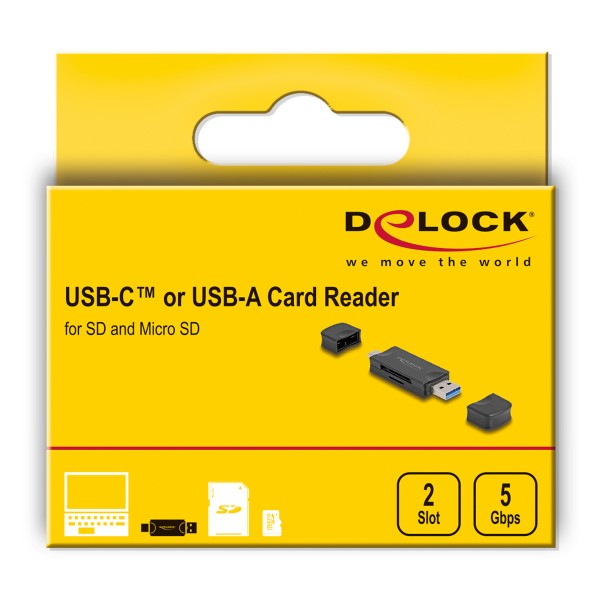 DELOCK card reader 91020 για SD & micro SD, USB/USB-C σύνδεση, 5Gbps, μαύρο