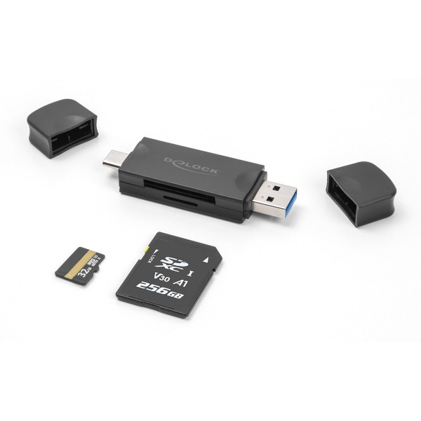DELOCK card reader 91020 για SD & micro SD, USB/USB-C σύνδεση, 5Gbps, μαύρο - Συνοδευτικά PC