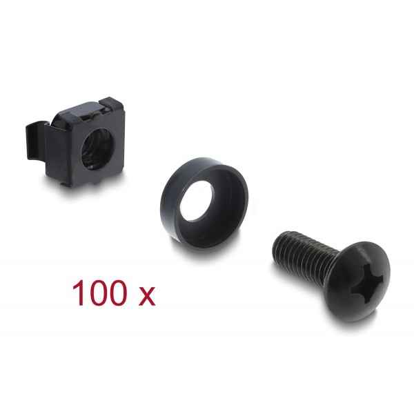 DELOCK σετ βίδες με παξιμάδια 42434 για rack, M6/16mm, μαύρο, 100τμχ - Καμπίνες - Rack