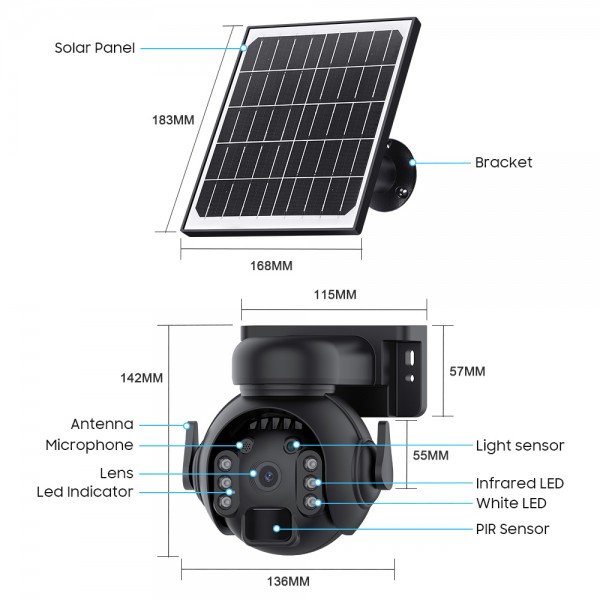 SECTEC smart ηλιακή κάμερα ST-515C-3M-4G-BK, 3MP, 4G, SD, PTZ, IP65