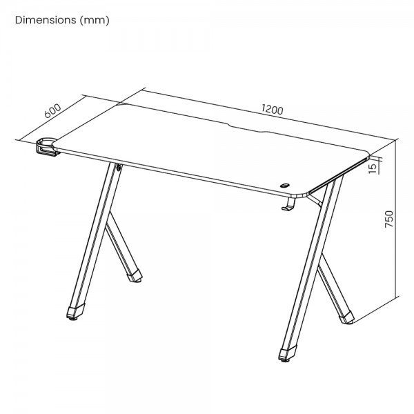 POWERTECH gaming γραφείο PT-1498 με RGB φωτισμό, 120x60x75cm, μαύρο