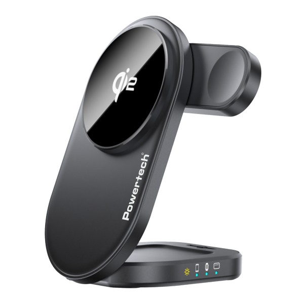 POWERTECH ασύρματος φορτιστής PT-1491, 3 σε 1, Qi2, 15W, μαύρος - Φορτιστές Κινητών