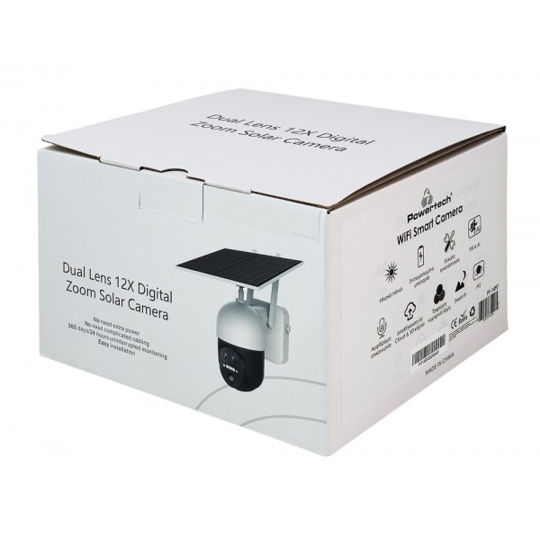 POWERTECH smart ηλιακή κάμερα PT-1497, dual lens, 3MP, 4G, PTZ, SD, IP65