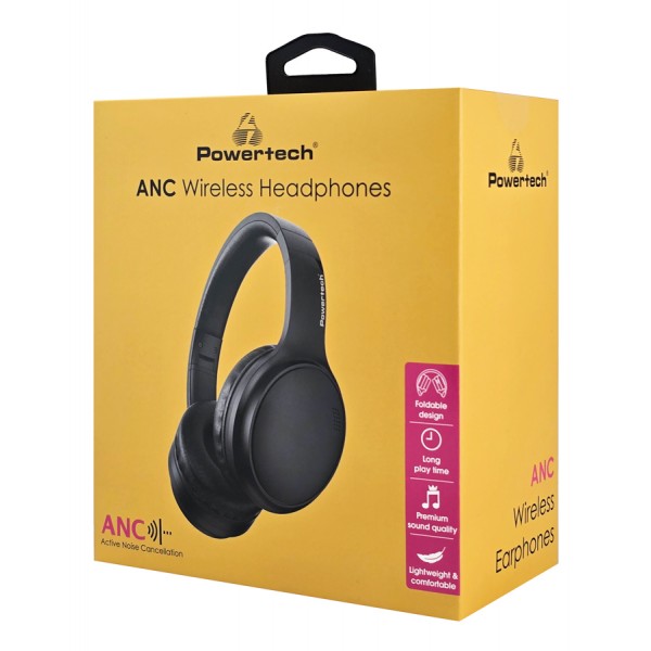 POWERTECH headphones PT-1463, ενσύρματα & ασύρματα, ANC, 40mm, 500mAh, μαύρα