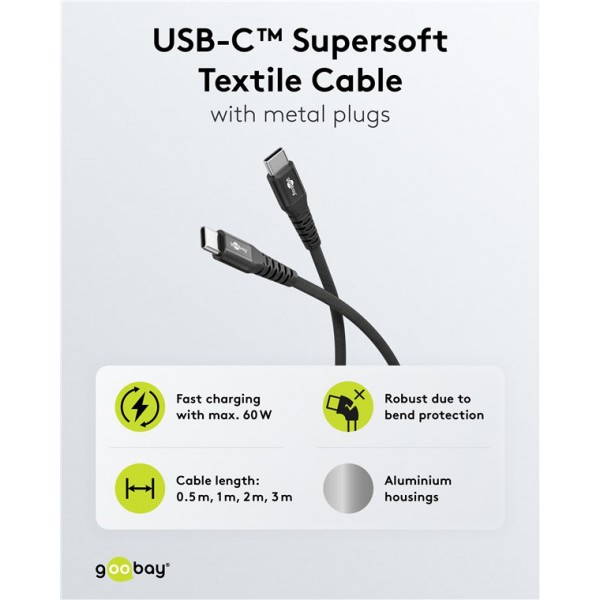 GOOBAY καλώδιο USB-C 73954, 60W, 480Mbps, 2m, μαύρο