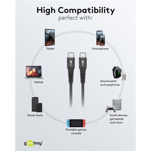 GOOBAY καλώδιο USB-C 73955, 60W, 480Mbps, 3m, μαύρο