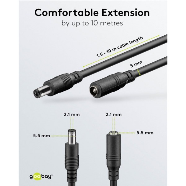 GOOBAY καλώδιο προέκτασης τροφοδοσίας 76635, 5.5x2.1mm, 1.5m, μαύρο
