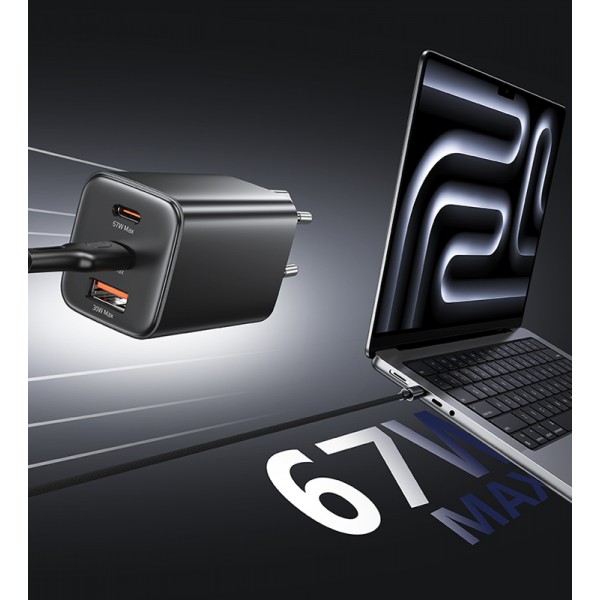 USAMS φορτιστής τοίχου CC265, USB & 2x USB-C, 67W, GaN, λευκός