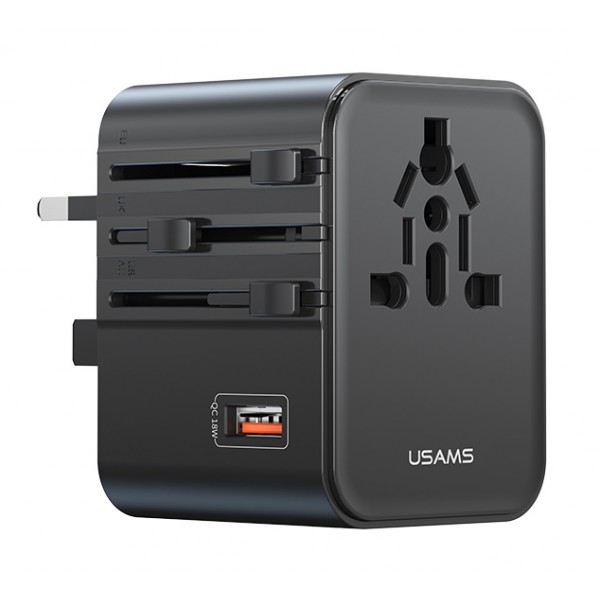 USAMS φορτιστής/αντάπτορας πρίζας CC309, USB & 2x USB-C, universal, 25W, μαύρος - Mobile