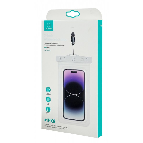 USAMS αδιάβροχη θήκη smartphone US-YD011, έως 7", IPX8, λευκή