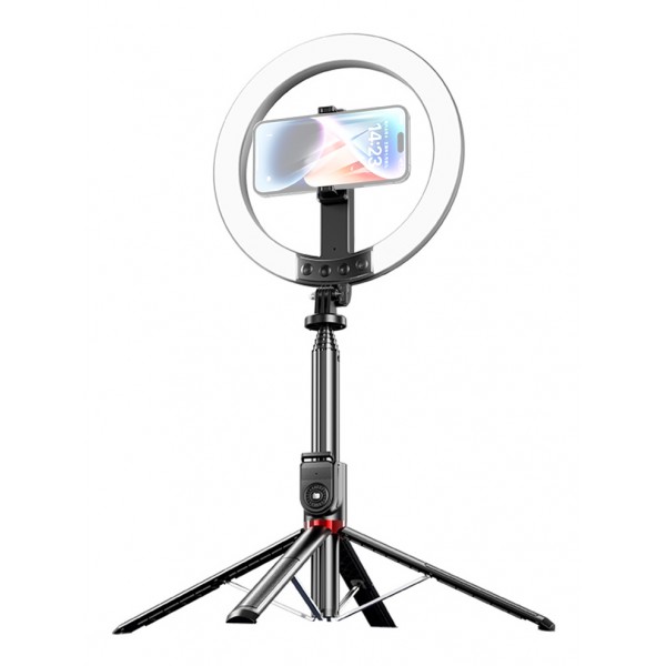 USAMS φωτιστικό δαχτυλίδι LED ZB323 με τρίποδο & βάση smartphone, μαύρο - Εξοπλισμός Φωτογράφισης