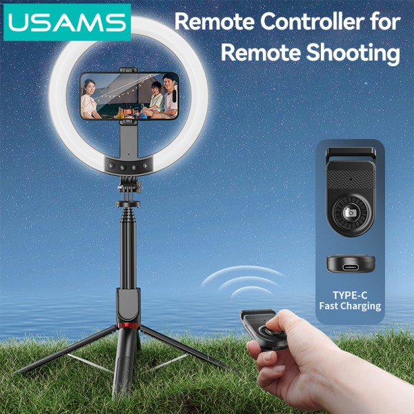 USAMS φωτιστικό δαχτυλίδι LED ZB323 με τρίποδο & βάση smartphone, μαύρο - Εξοπλισμός Φωτογράφισης