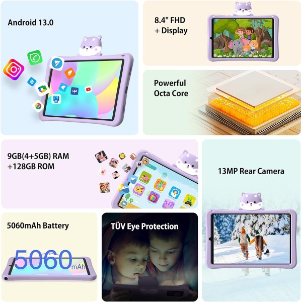 DOOGEE tablet T20 Mini Kids, 8.4", 4/128GB, 4G, Android 13, 5060mAh, μωβ - Tablet - Parts