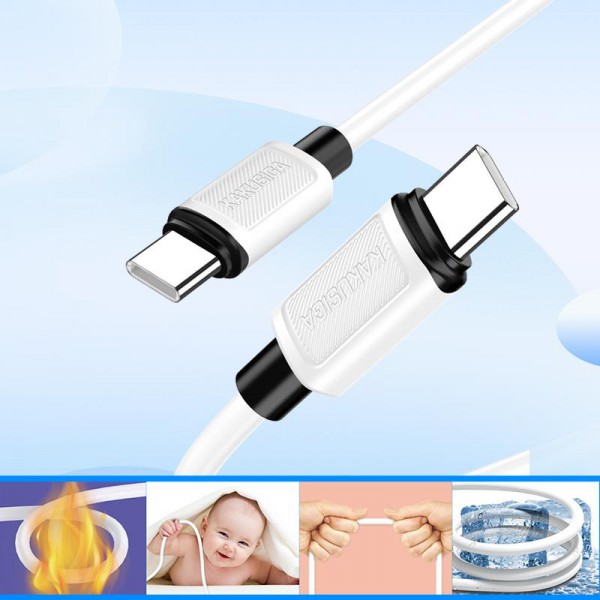 KAKUSIGA καλώδιο USB-C σε USB-C KSC-998, σιλικόνης, 100W, 480Mbps, 1m, λευκό - USB-C (Type-C)
