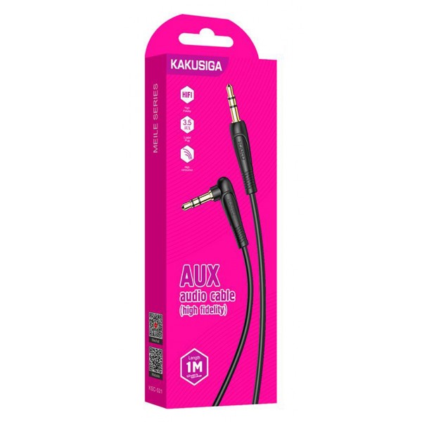 KAKUSIGA καλώδιο ήχου 3.5mm KSC-521, AUX, 90°, HiFi 1m, μαύρο