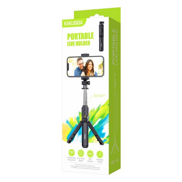 KAKUSIGA selfie stick KSC-1143 με τρίποδο, έως 70cm, Bluetooth, μαύρο