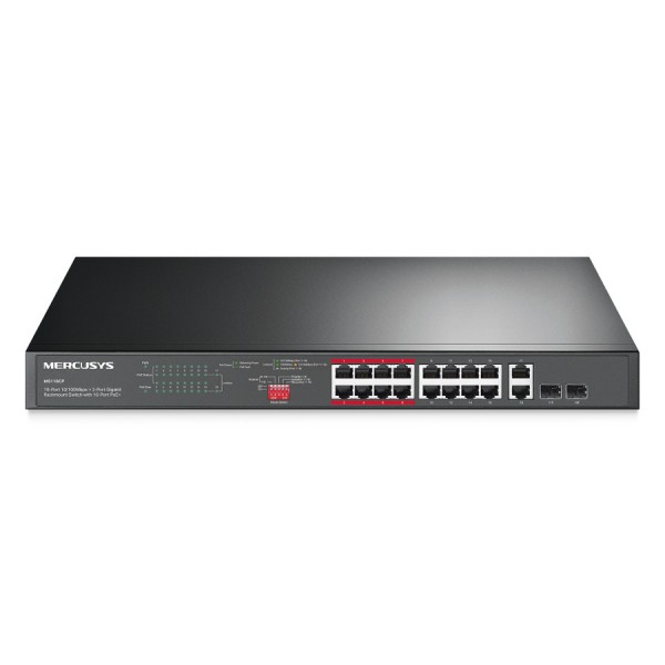 MERCUSYS rackmount switch MS118CP, 16x 10/100Mbps PoE+ & 2x Gigabit θύρες, UN/1.0 - MERCUSYS