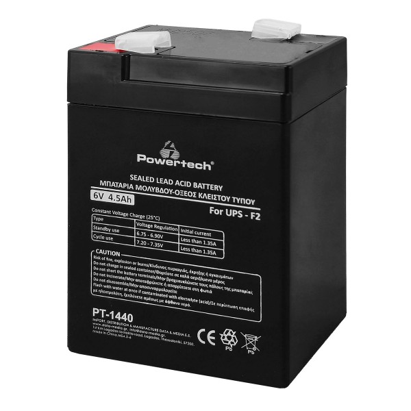 POWERTECH μπαταρία μολύβδου PT-1440 για UPS, 6V 4.5Ah, F2 - Μπαταρίες UPS