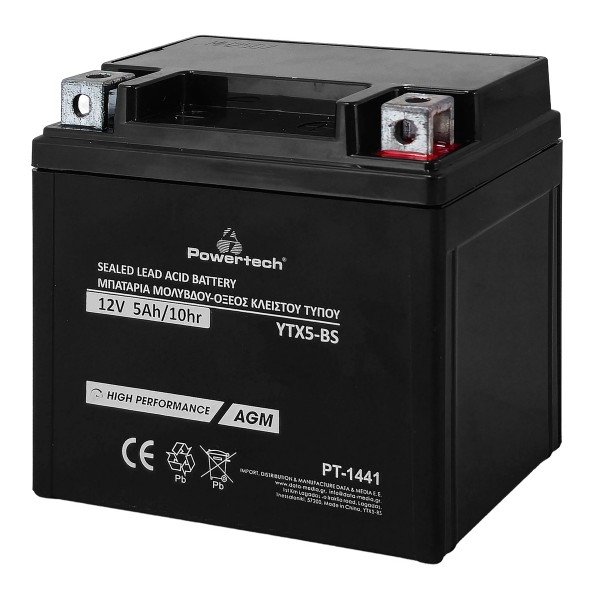 POWERTECH μπαταρία μολύβδου μοτοσυκλέτας PT-1441, 12V 5Ah, AGM, YTX5-BS - Σύγκριση Προϊόντων