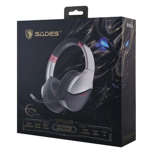 SADES gaming headset SPOWER, 3.5mm σύνδεση, 40mm, multi-platform, ασημί