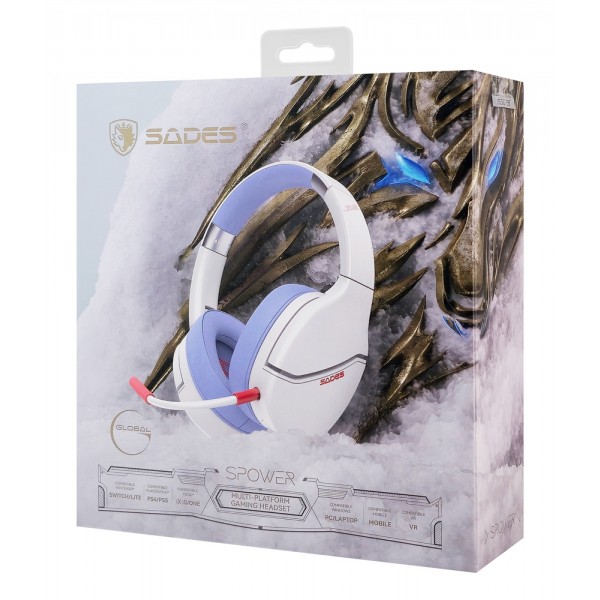 SADES gaming headset SPOWER, 3.5mm σύνδεση, 40mm, multi-platform, λευκό