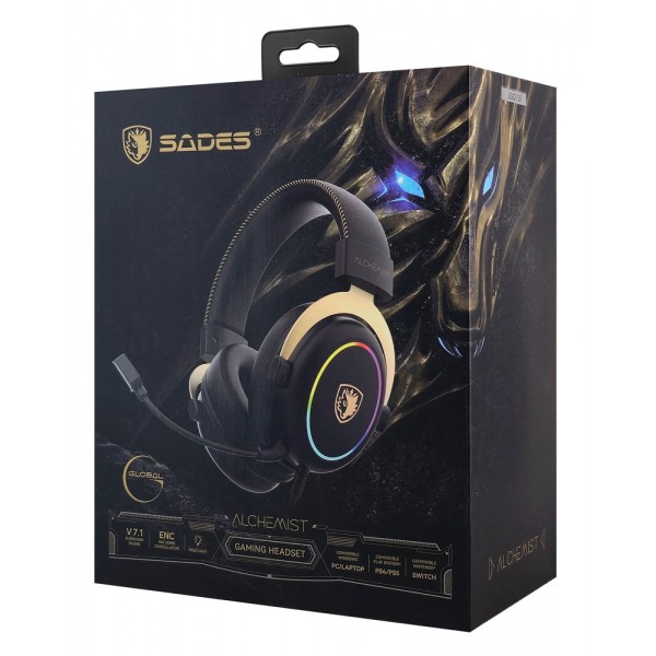 SADES gaming headset Alchemist, USB σύνδεση, 50mm, V7.1 surround, ENC, RGB, multi-platform, μαύρο
