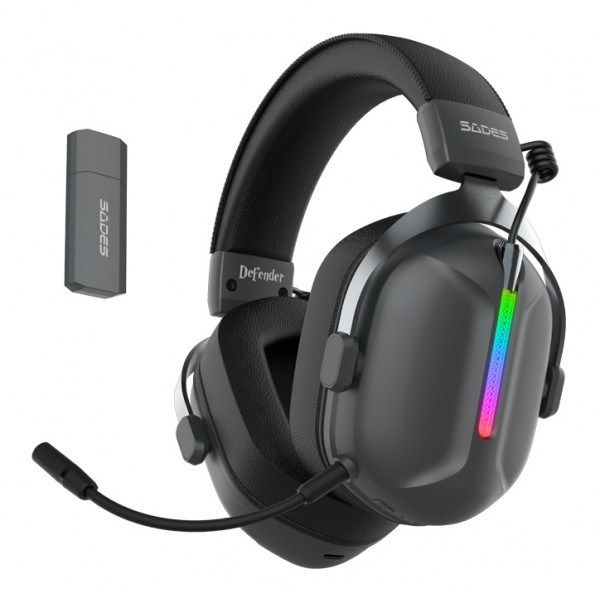 SADES gaming headset Defender, ασύρματα & ενσύρματα, 50mm, 1050mAh, RGB, multi-platform, μαύρο - Sades